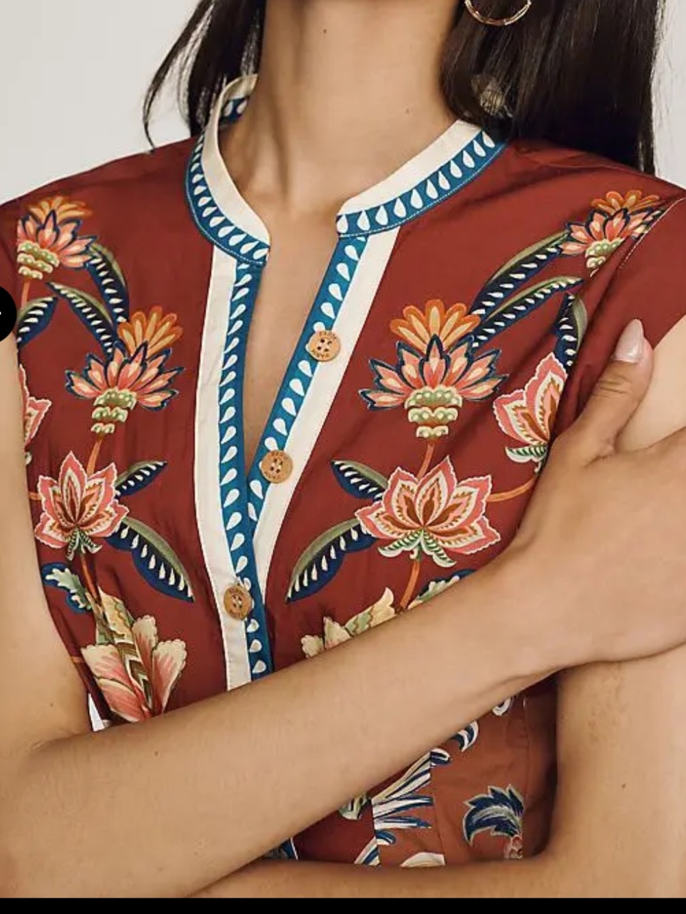 Farm Rio Floral Button-Front Short Dress in Rust - Picture 4 of 4